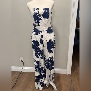 Luxxel Navy and White Floral Jumpsuit